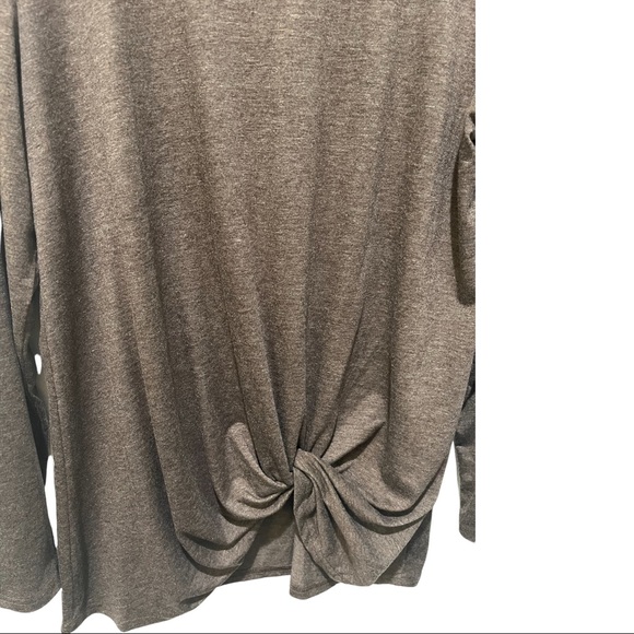 SHIBEVER MEDIUM BROWN MARLED SCOOP NECK TWIST KNOT STYLE LONG SLEEVE BLOUSE - Picture 7 of 11